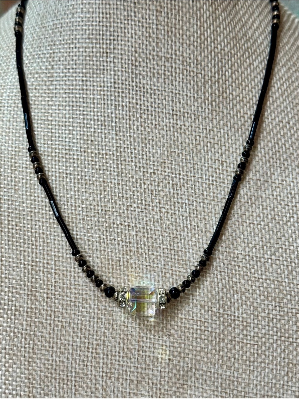 Swarovski Crystal AB Cube Black Glass Artisan Necklace